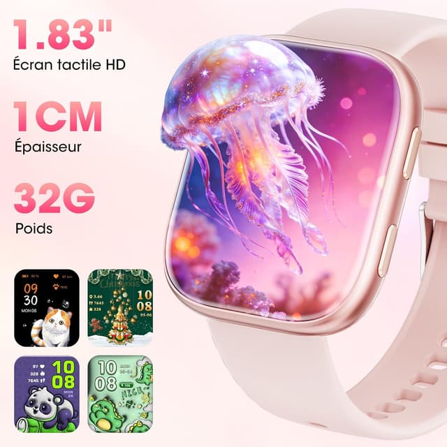 Detalle 2 de Montre connectée homme/femme 1,83" HD avec appel Bluetooth, 7 bracelets et coffret cadeau