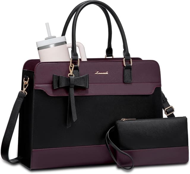 Detalle de LOVEVOOK große Handtasche für Damen mit 15,6‑Zoll-Laptoptasche (42×32×14 cm) – PU-Tote fürs Büro & Schule