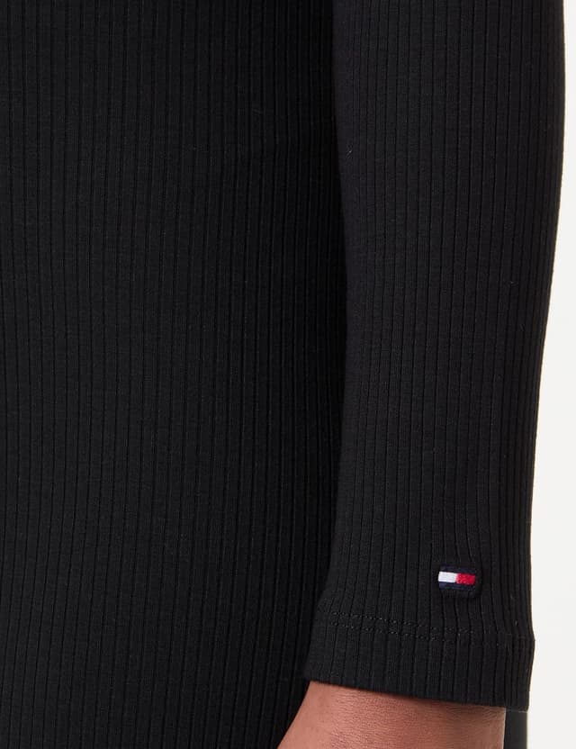 Detalle 2 de Tommy Hilfiger women’s ribbed midi fit & flare dress with boat neckline, Black, XL