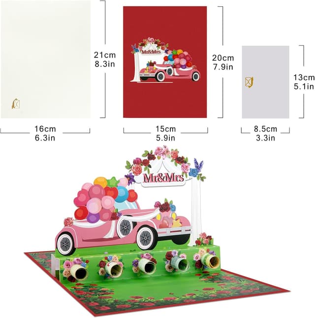 Detalle 2 de Money Holders Pop-Up Wedding Car Greeting Card with Cash Slot, Blank Note Cards & Envelopes