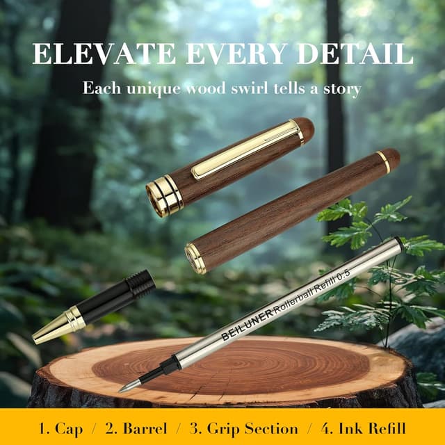 Detalle 2 de BEILUNER walnut pen set, 0.5 mm tip