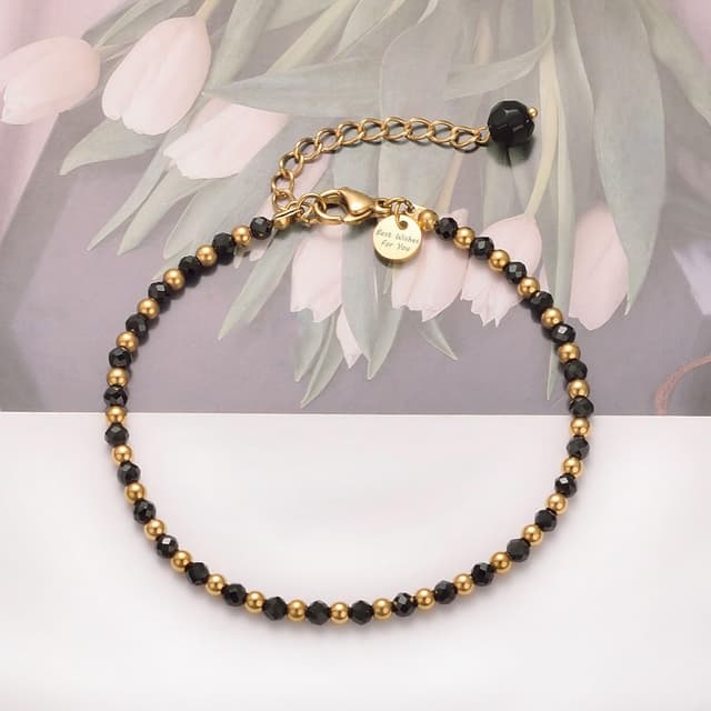 Detalle de vissen Naturstein-Armband Damen aus Edelstahl, goldfarben, verstellbar