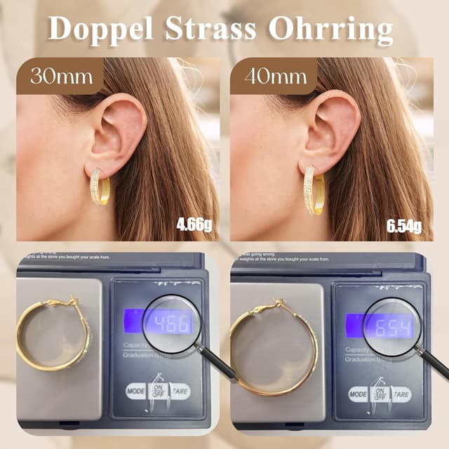 Detalle de LOUMILEO 5mm Creolen Silber 925 mit doppelter Zirkonia-Optik (Doppelreihig) für Damen