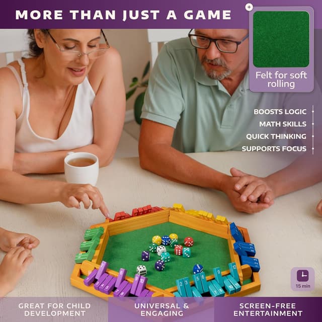 Detalle 2 de Queensell Color Shut the Box Game Wooden Board (16-Inch) for 1–6 Players