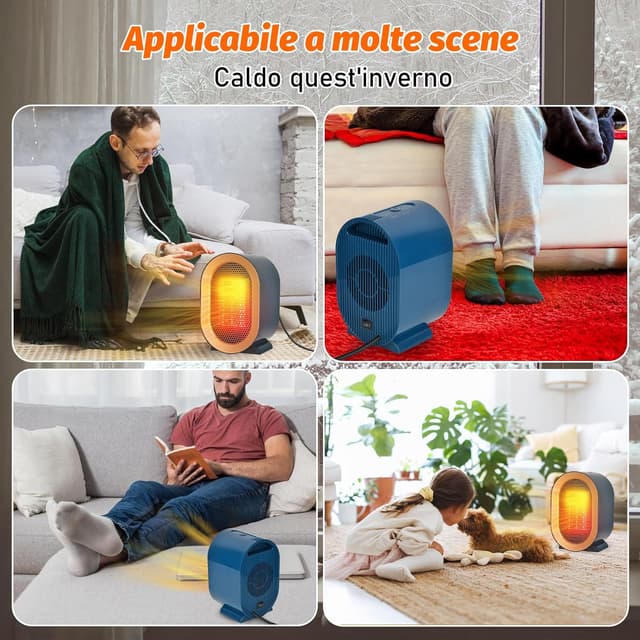 Detalle de Stufetta elettrica Basso Consumo per bagno e ambienti piccoli, 800/1200W con protezioni anti-ribaltamento