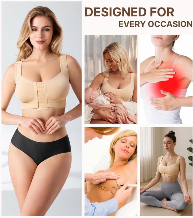 Detalle de Junlan Donna reggiseno postoperatorio sportivo con chiusura frontale e racerback