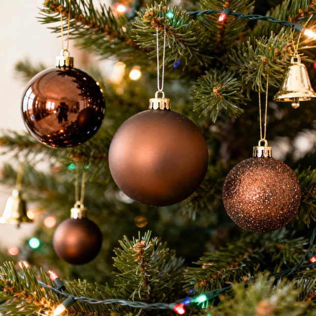 Detalle 2 de JHWELRG® Weihnachtskugeln Set (101-teilig) in Bronze, matt & glänzend, Kunststoff- Christbaumschmuck mit Bändern und Box