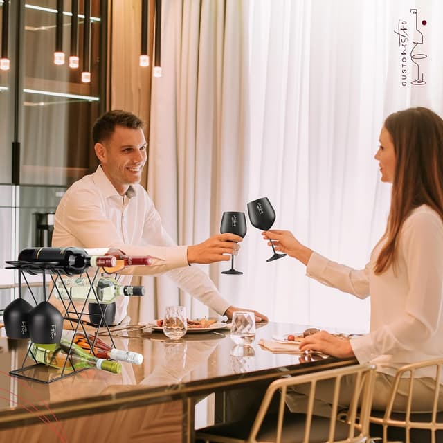 Thumbnail 6 de Gusto Nostro Kleines Weinregal Schwarz Metall mit Weinglashalter für 8 Flaschen & 4 Gläser