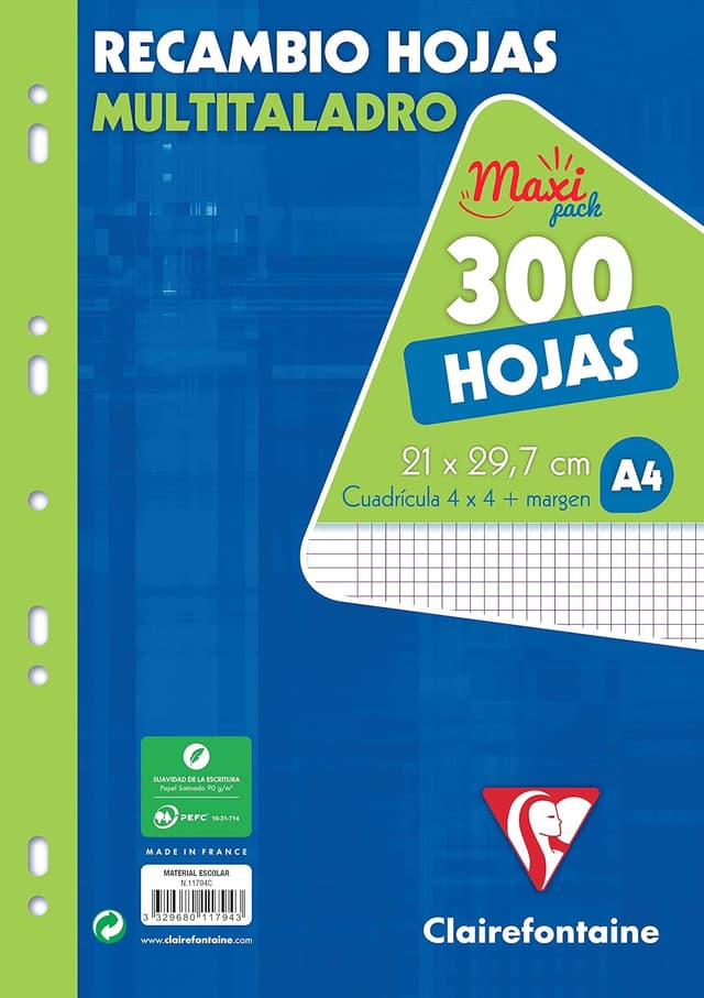 Detalle de CLAIREFONTAINE 11794C Recambio hojas multitaladro 300 hojas