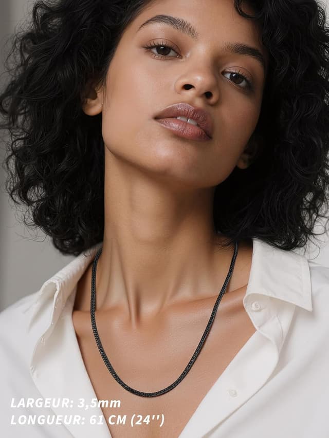 Detalle de FindChic Collier chaîne cubaine pour homme en acier inoxydable 346L, style hip hop streetwear (largeurs 3/6/9/12 mm)