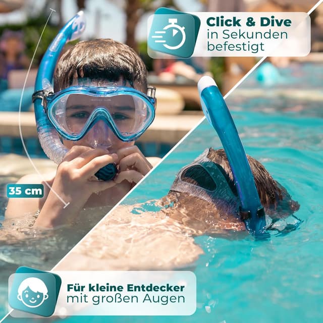 Detalle de KIDVERSE Taucherbrille Kinder (ab 5 Jahren) mit Schnorchel-Set und Nase – CE & Dermatest geprüft
