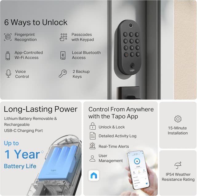 Thumbnail 1 de Tapo DL105 Smart Wi‑Fi Deadbolt Lock with Fingerprint 🔐