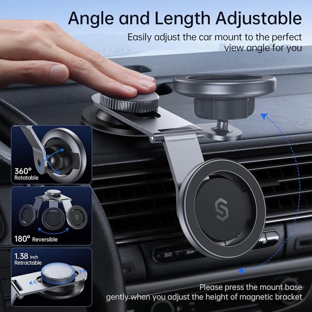 Detalle 2 de SYNCWIRE Fits MagSafe Car Mount — foldable magnetic phone holder for universal dashboards and Tesla screen
