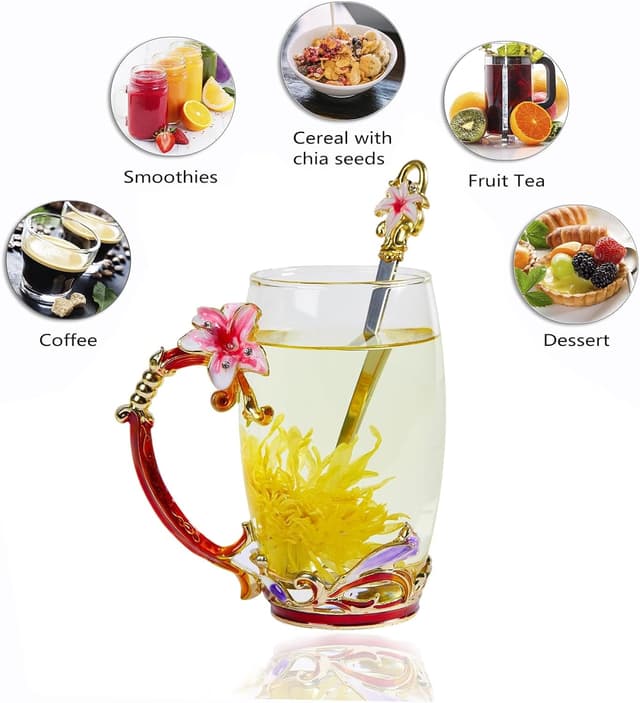 Thumbnail 5 de DUMVOIN Lily Flower Enamel Tea Cup with Spoon