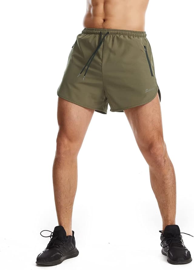 Detalle de Suwangi Uomo pantaloncini da running 2 in 1, rapida asciugatura e tasca interna con zip