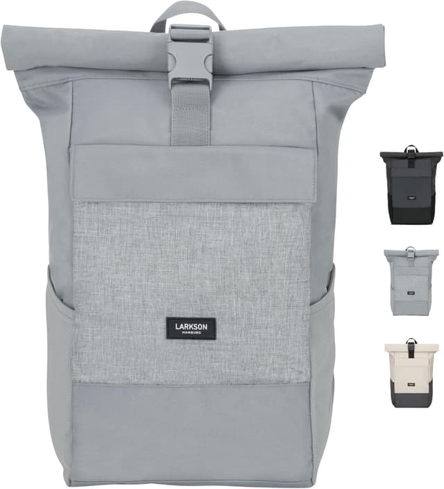 Detalle de Larkson Rolltop-Rucksack No 4 (Damen & Herren) mit Laptopfach bis 16 Zoll – wasserabweisend, für Uni, Arbeit & Fahrrad