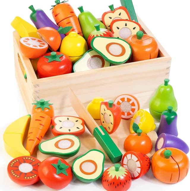 Imagen de Wooden Play Food Cutting Set Ages 3+ 🍎 en OfertitasTOP