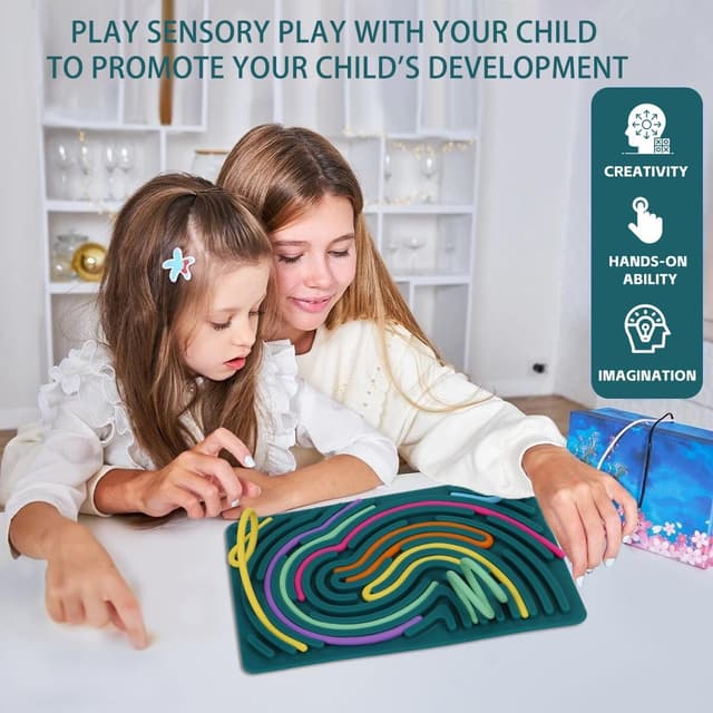Thumbnail 4 de HUKUMA Sensorik Activity Board aus Silikon – doppelseitiges Fidget-Spielzeug mit 20 Schnüren & Reisetasche