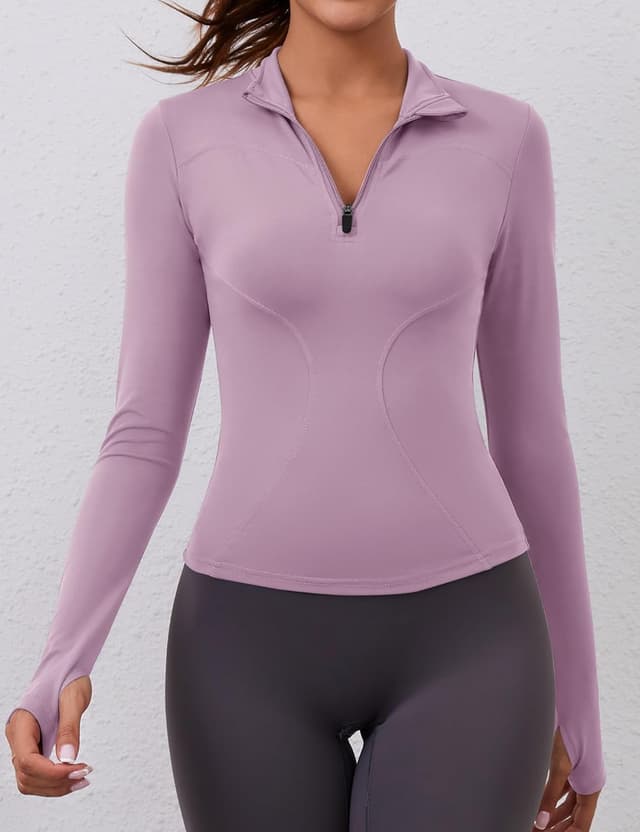 Detalle de Rapbin women’s long sleeve gym tops 1/4 zip with thumb holes (lightweight quick-dry slim fit)