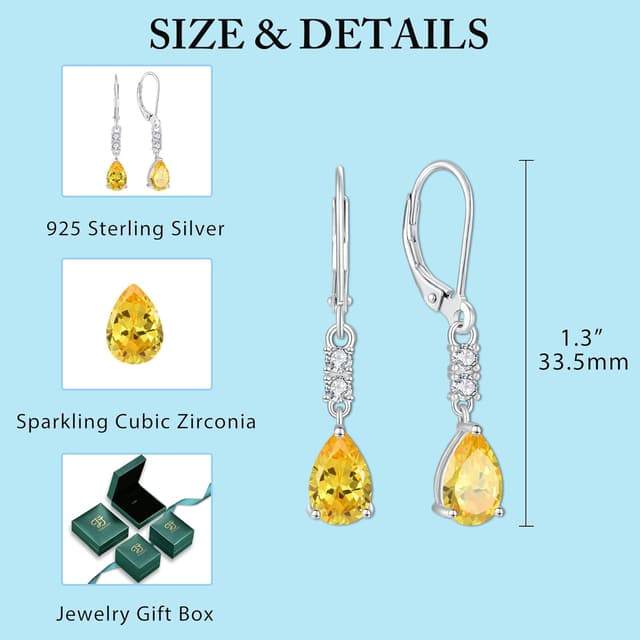 Detalle 2 de FJ Tropfen Hängend Ohrringe aus 925 Sterling Silber mit Geburtsstein (33,5 mm)