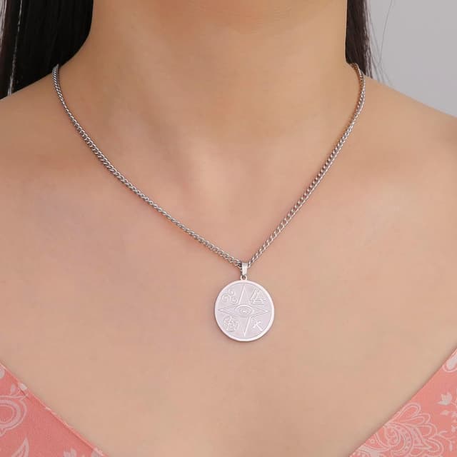 Detalle de VASSAGO Evil Eye Halskette mit Ankh, Pentagramm, Spirale & Valknut – keltische Schutzamulett Kette