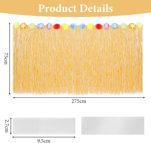 Detalle de Aomig Hawaii Tischröcke 275 x 75 cm – Tischrock mit Klettverschluss für Hawaiian Party Deko