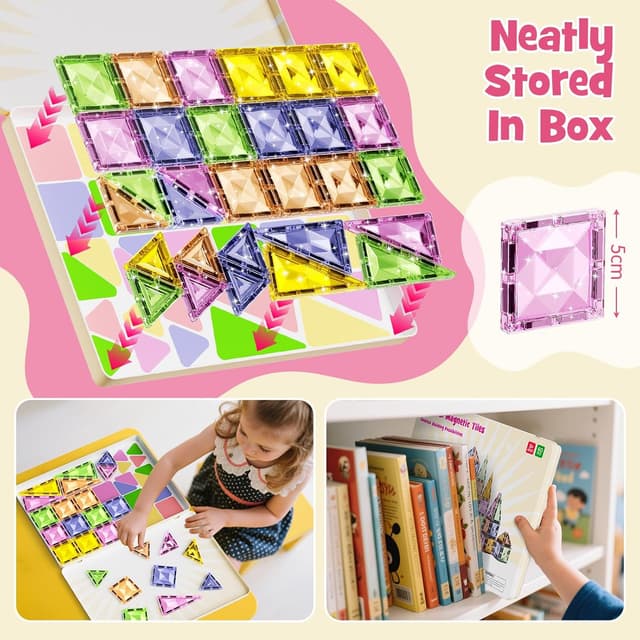 Detalle de burgmate Magnetische Bausteine (60 Teile) mit Eisenkasten – Magnetspielzeug für Kinder ab 3 Jahren