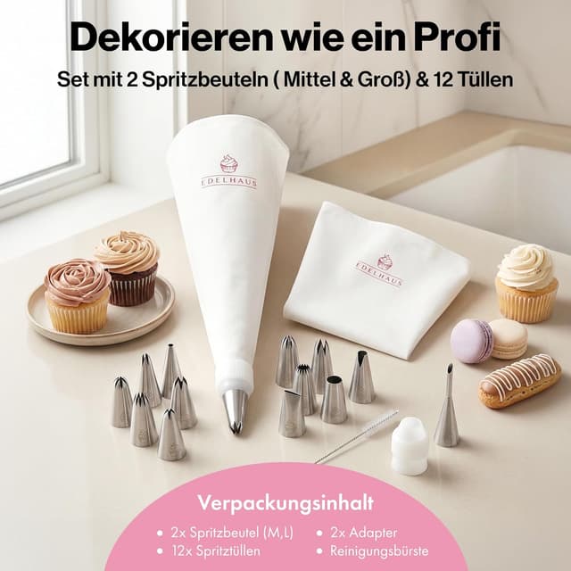 Detalle 2 de EDELHAUS Premium Spritzbeutel-Set 2-teilig (17-teilig) mit Edelstahldüsen, 30 cm & 40 cm