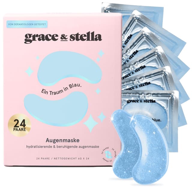 Detalle de grace & stella Augenpads gegen Augenringe, Tränensäcke & Falten (24 Paare, blau)