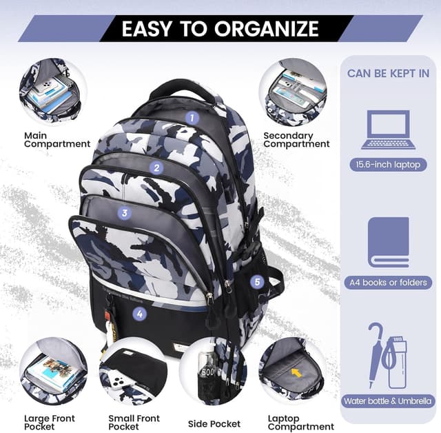 Detalle 2 de Amythe Zaino Scuola Superiore e Media per Ragazzi con PC 16 pollici, 32 litri – Nero