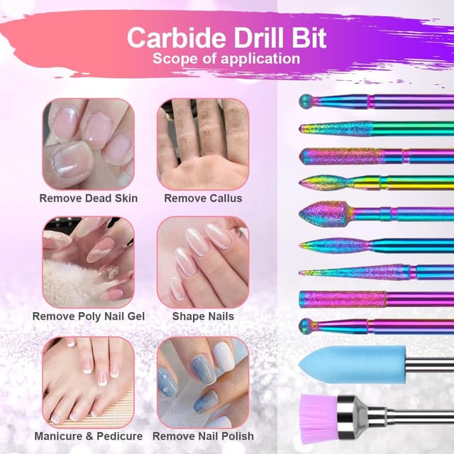 Detalle de URAQT set di punte per trapano elettrico per unghie da 11 pezzi (carburo di tungsteno)