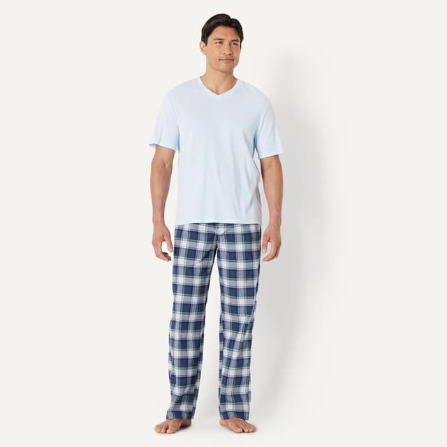 Detalle de Herren-Pyjama-Hose aus Baumwoll-Stretch-Popeline (Amazon Essentials) – Relaxed Fit mit Kordelzug