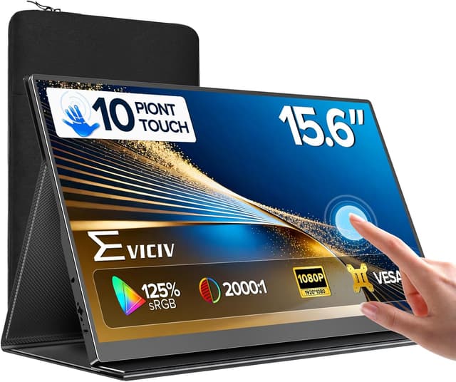 Detalle de EVICIV Portable Monitor Touchscreen 15.6” (IPS, 1080P, 10-Point Touch) with Case & VESA