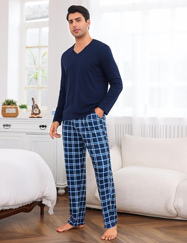 Thumbnail 2 de Bresdk Pigiama Uomo Cotone Lungo 2 Pezzi