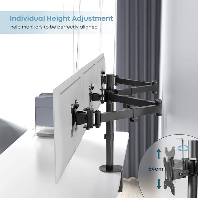 Detalle 2 de PUTORSEN Tischhalterung für 3 Monitore (13–27 Zoll) mit Neigung, Drehung und Höhenverstellung