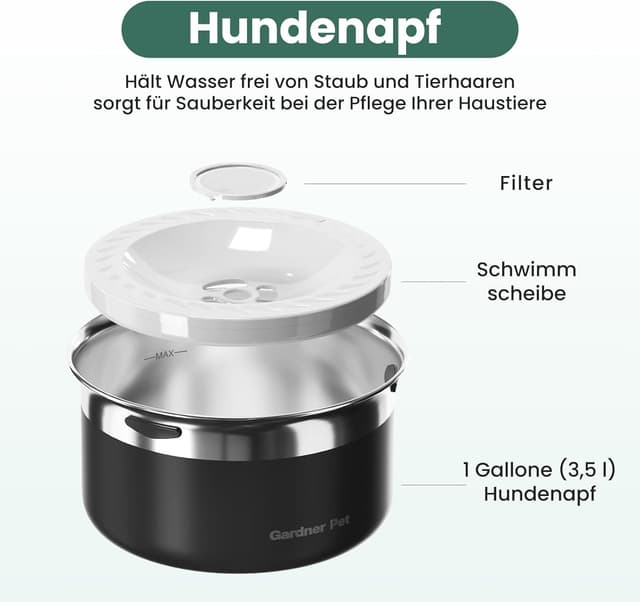Thumbnail 6 de Gardner Pet Wassernapf für große Hunde (ohne Sabbern), 3,85 l Edelstahl, auslaufsicher – schwarz