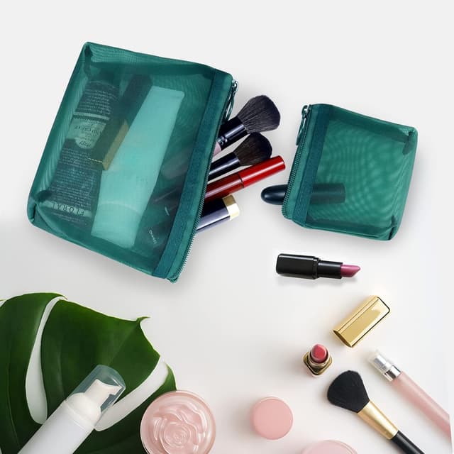 Detalle 1 de Aosbos 3-pack Mesh Makeup Bag Set (3 sizes, green) – travel and everyday toiletry pouches