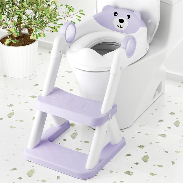 Detalle de COOSEYA 2-in-1 Toilet Seat Potty Training Seat with Adjustable Step Stool (Purple)