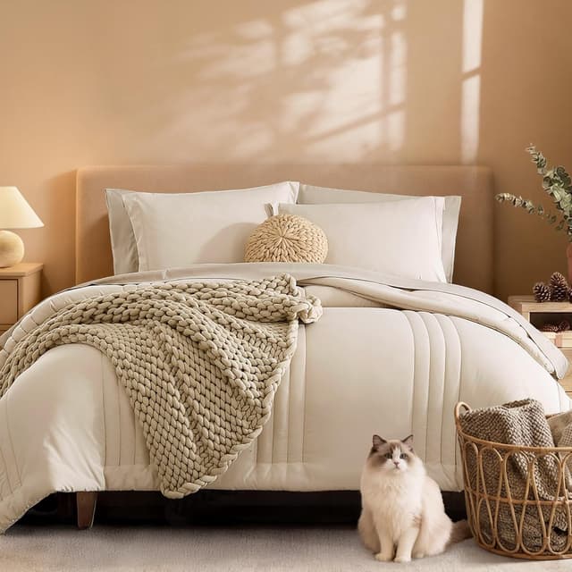 Detalle de Monbix Queen Comforter Set 7-piece Beige