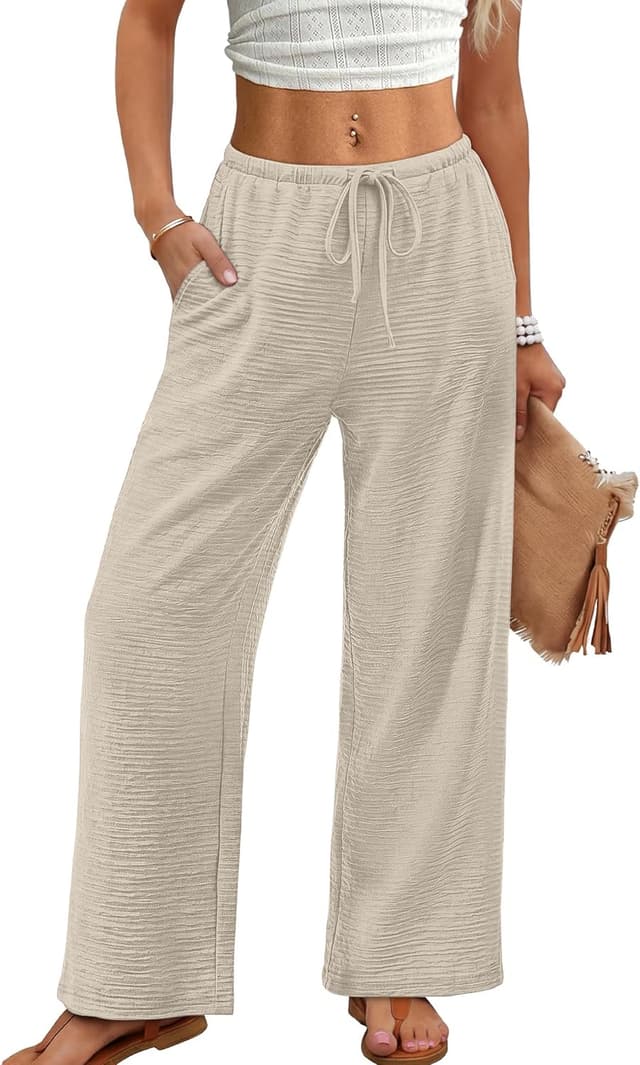 Detalle 2 de SAMPEEL Women’s Wide Leg Palazzo Pants with Drawstring Waist and Pockets