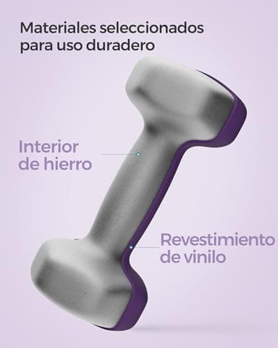 Detalle de SONGMICS juego de 2 mancuernas hexagonales de vinilo (2 x 2 kg) en violeta ceniza SYL64PL