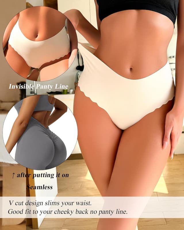 Detalle de Sth Big High Waisted Seamless Underwear for Women 6-Pack No-Show Cheeky Bikini Briefs