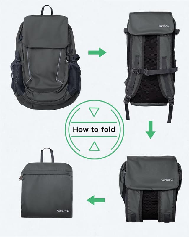 Detalle 2 de Waterfly Hiking Foldable Lightweight Backpack (28L) with Wet Compartment – packable daypack rucksack for travel & trekking