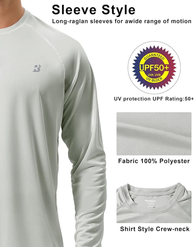 Detalle 2 de Roadbox Men’s UPF 50+ Long Sleeve UV Protection Rash Guard (Solar Sun Shirt)
