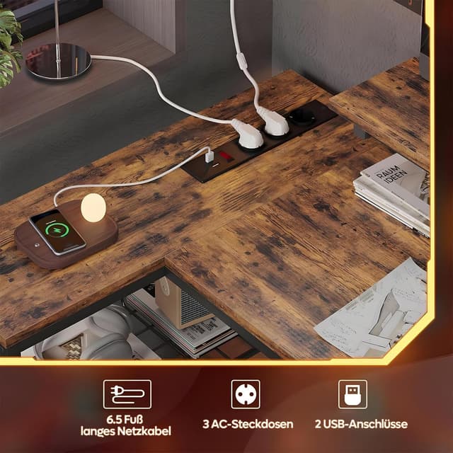 Thumbnail 2 de Bestier Scrivania a Forma di L con prese e luci LED