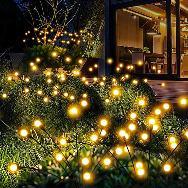 Detalle de PATIOPIA Solar Lights Outdoor Garden (8 Pack, 80 Warm White LEDs) – Waterproof firefly-style pathway lights
