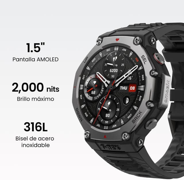 Detalle 2 de Amazfit T-Rex 3 Reloj Deportivo GPS 🌄 Pantalla AMOLED, BaterÃa 27 dÃas