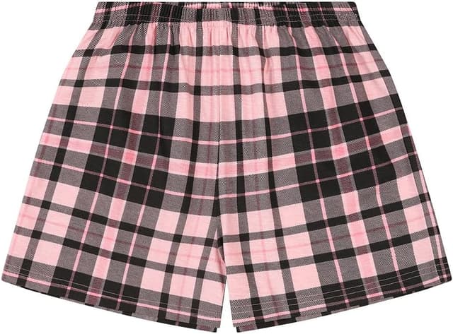 Detalle de ThePyjamaFactory girls black and pink tartan check short pyjama set