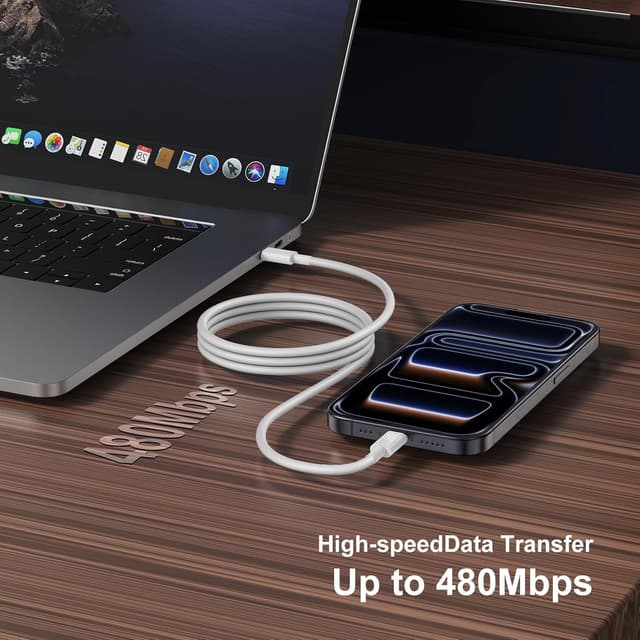 Detalle de 240W Long USB-C to USB-C Fast Charger Cable (10ft) for MacBook, iPad, iPhone, and Galaxy