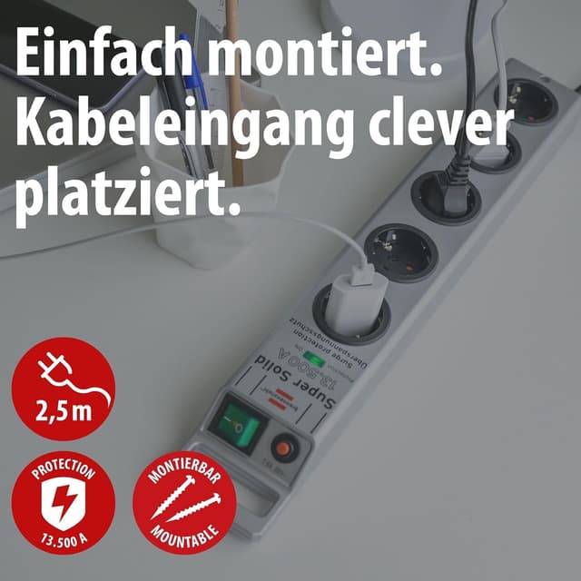 Detalle 2 de Brennenstuhl 1153340315 Base multipla Super-Solid in argento con protezione da sovratensione (5 prese)